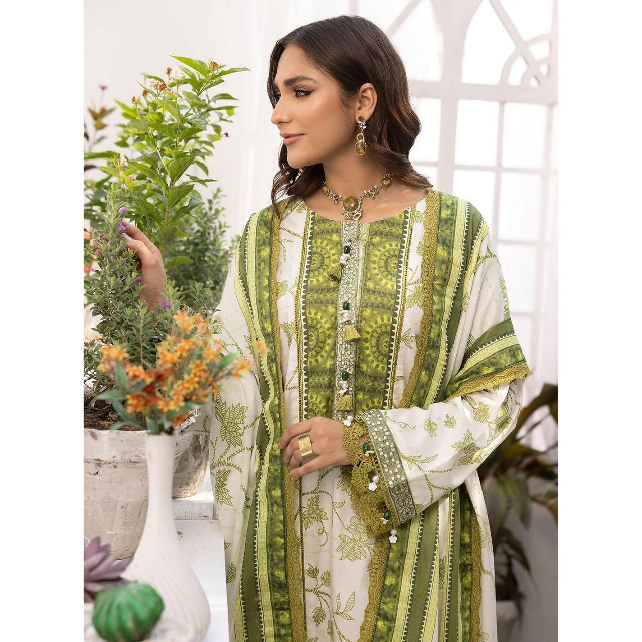 Eira 3 Pcs Embroidered Unstitched Suit Beige