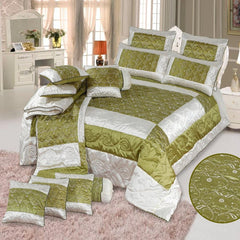 Elaina 14 Pcs Silk Quilted & Embroidered Green Bedspread Set