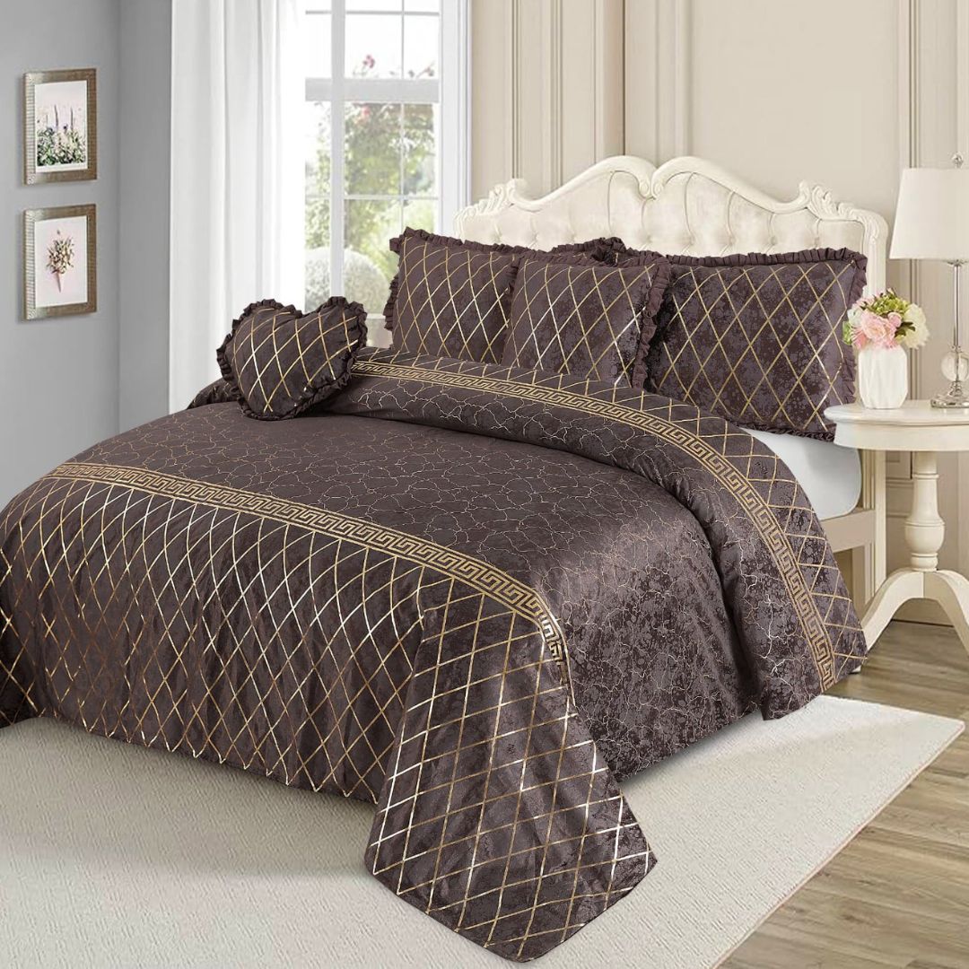 Elixir 5 Pcs Velvet Bedding Set Brown
