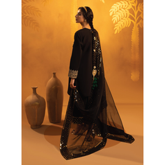 Elke 3 Pcs Stitched  Embroidered Suit Black