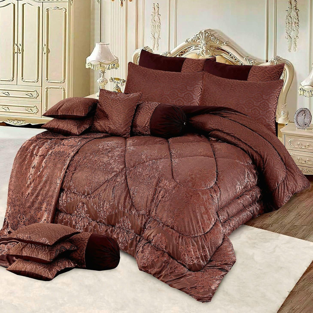Elva 14 Pcs Palachi Bedding Set with Filled Comforter Brown