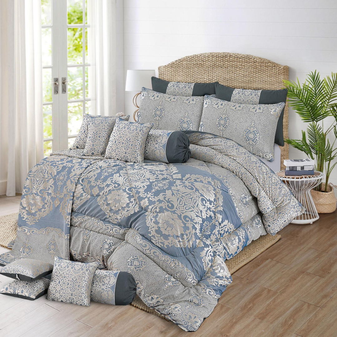 Elva 14 Pcs Palachi Bedding Set with Filled Comforter Grey