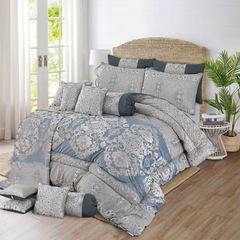 Elva 14 Pcs Palachi Bedding Set with Filled Comforter Grey
