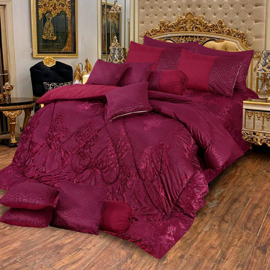 Elva 14 Pcs Palachi Bedding Set with Filled Comforter Maroon 1080