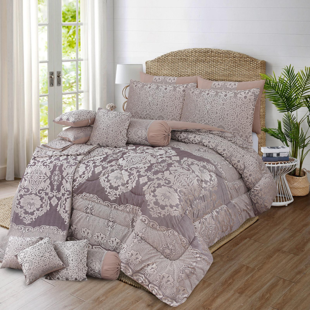 Elva 14 Pcs Palachi Bedding Set with Filled Comforter Silver
