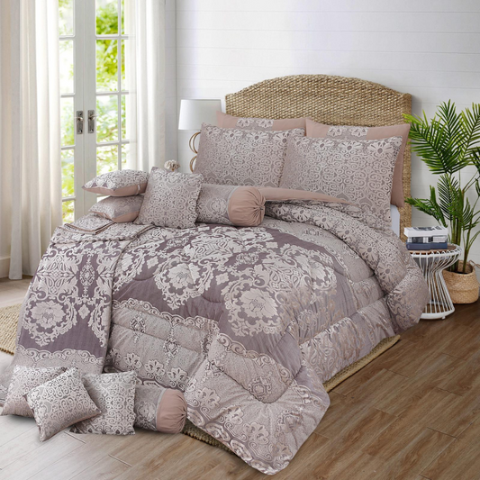 Elva 14 Pcs Palachi Bedding Set with Filled Comforter Silver 1080