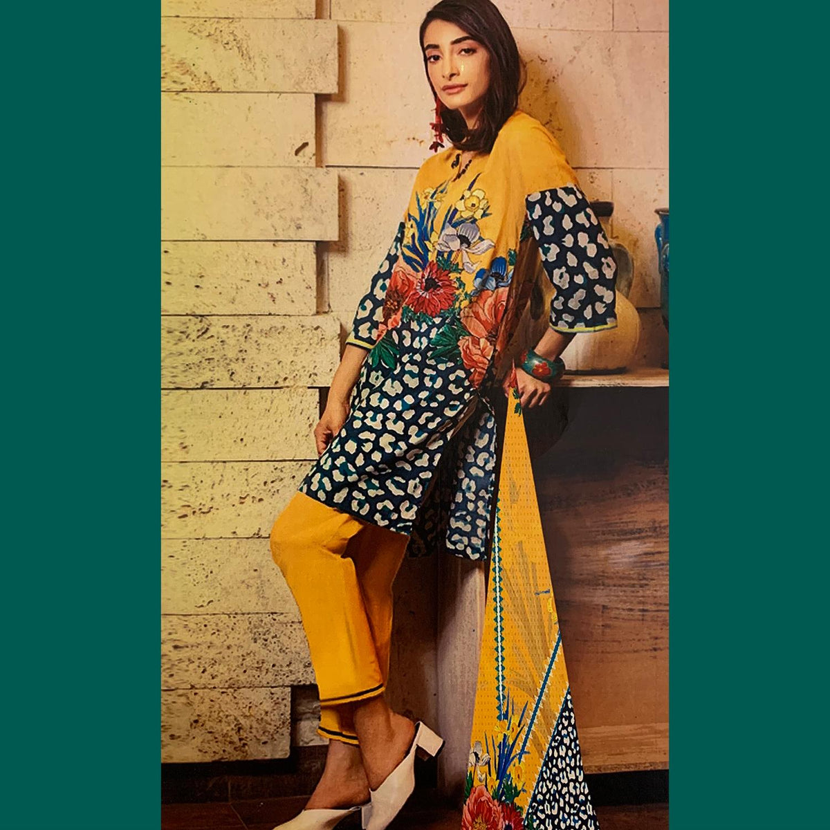 Ethnic 3 Pcs Unstitched Printed Lawn Floral Yellow