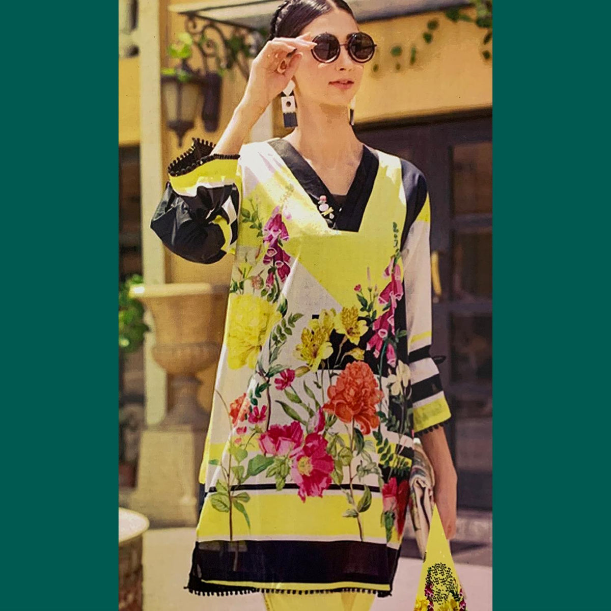 Ethnic 3 Pcs Unstitched Printed Lawn Lemon Yellow