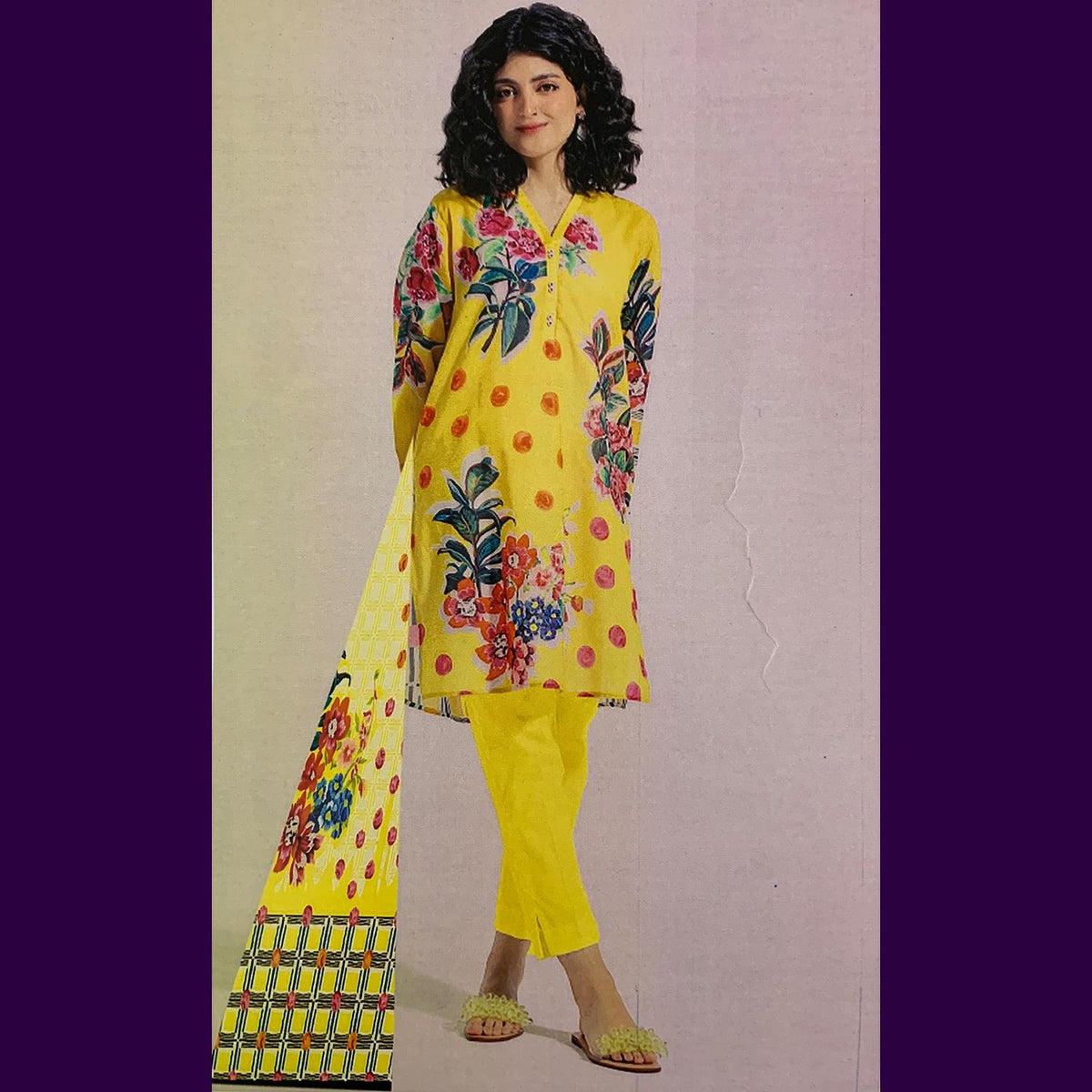 Ethnic 3 Pcs Unstitched Printed Lawn Yellow