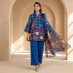 Ethnic 3 Pcs Unstitched Printed Lawn Floral Blue