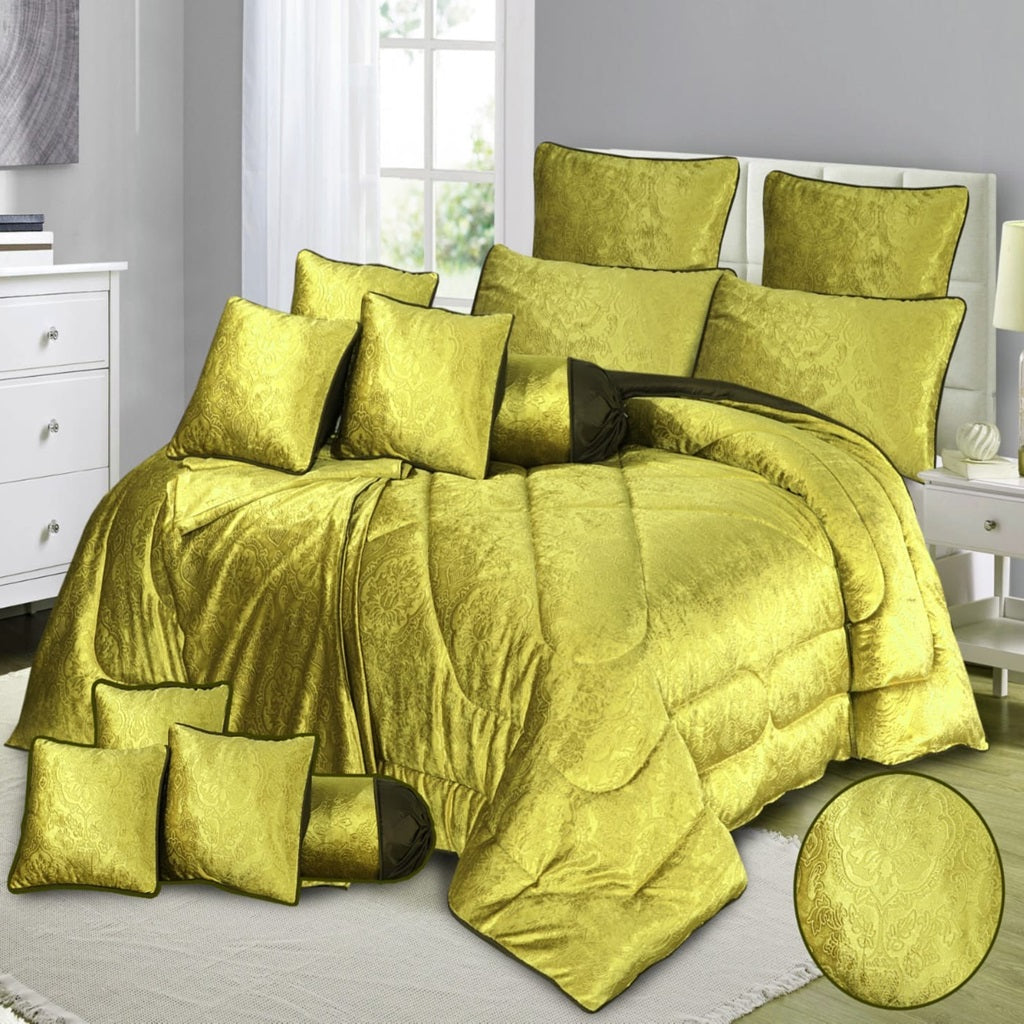 Eutony 14 Pcs Velvet Golden Bed Set with Filled Comforter