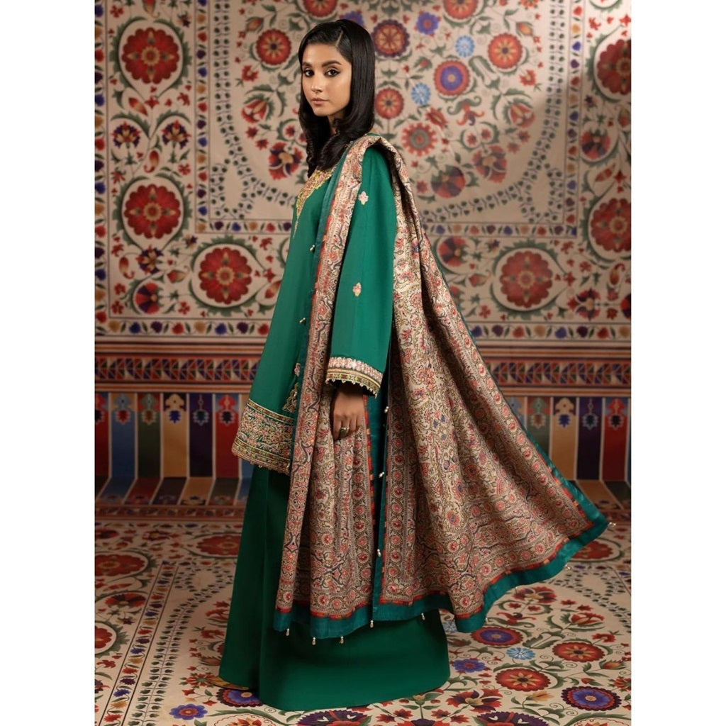 Fabiha 3 Pcs Embroidered Unstitched Winter Suit Green