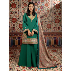 Fabiha 3 Pcs Embroidered Unstitched Winter Suit Green