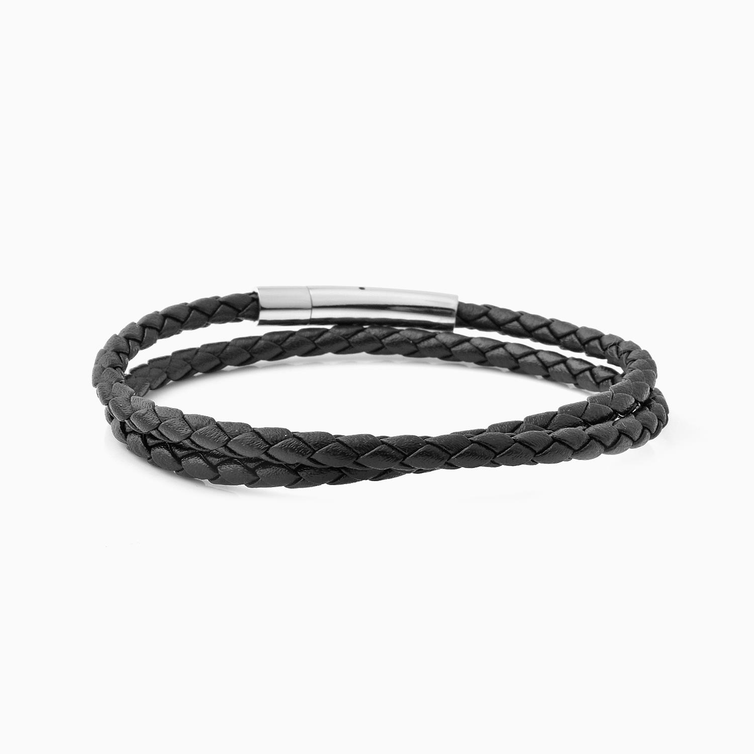 Riblor Leather Bracelet Fabio Double Wrap Black And Black