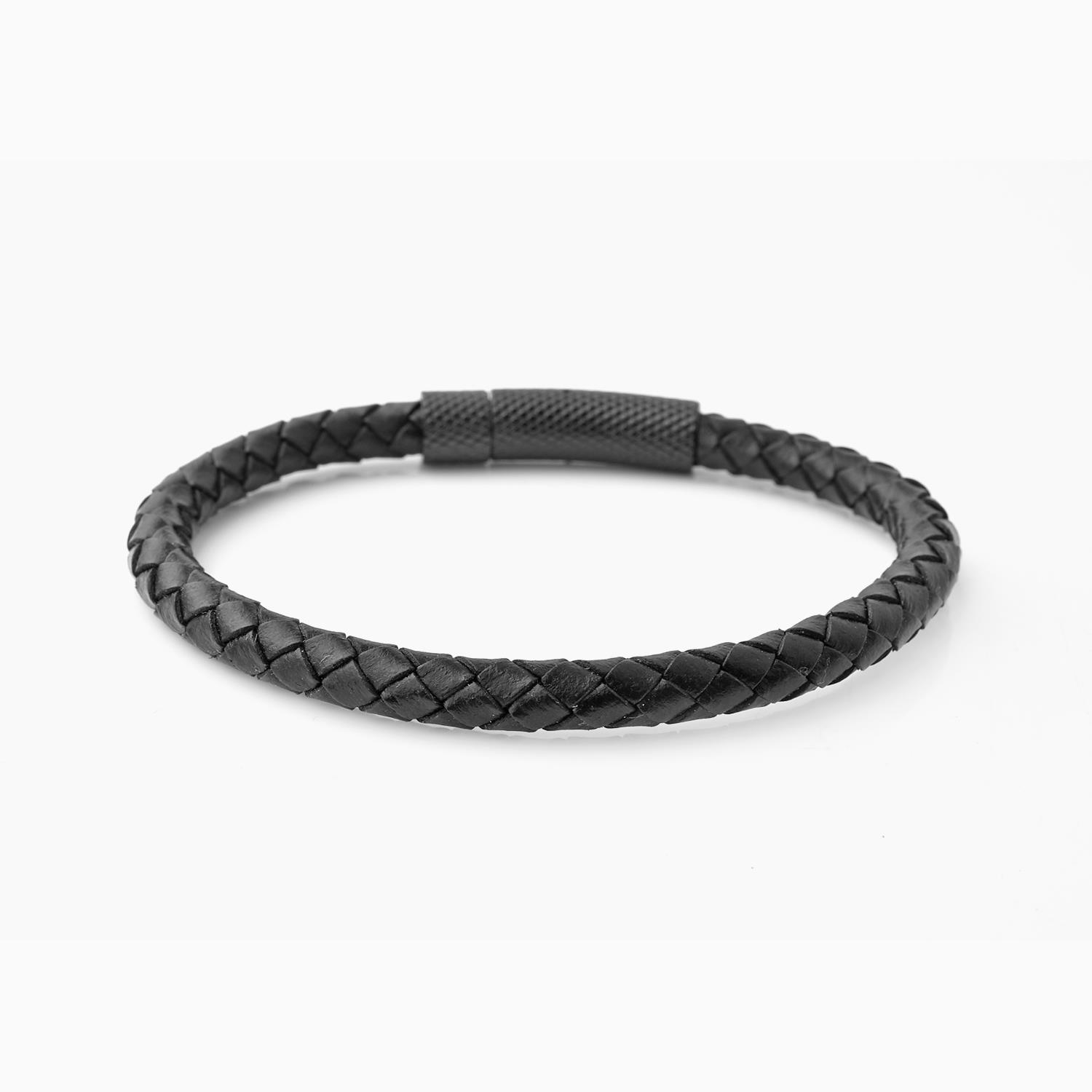 Riblor Leather Bracelet Fabio Black And Black Textured Clasp