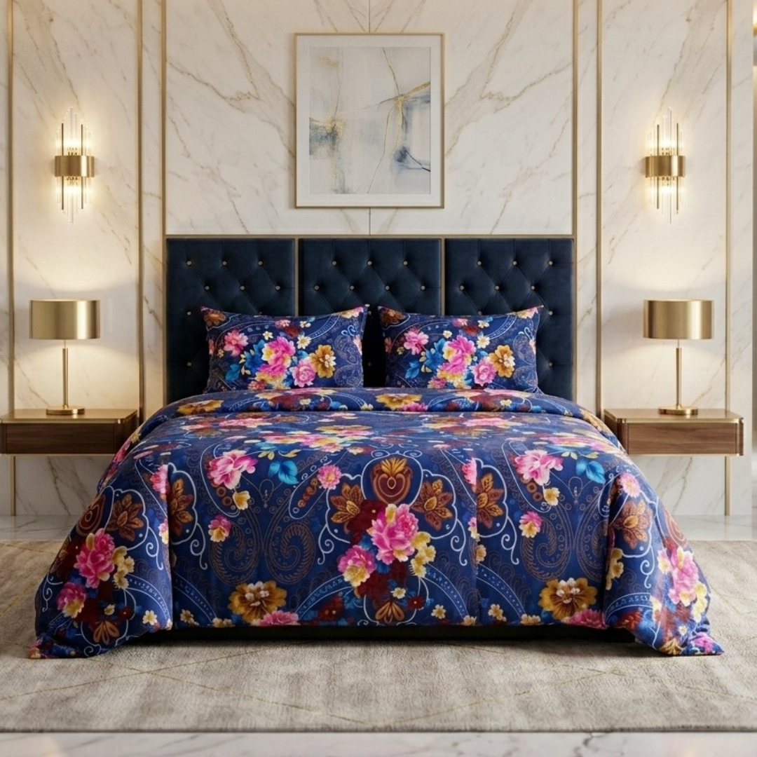 Facile 3 Pcs Bedding Set Floral Blue