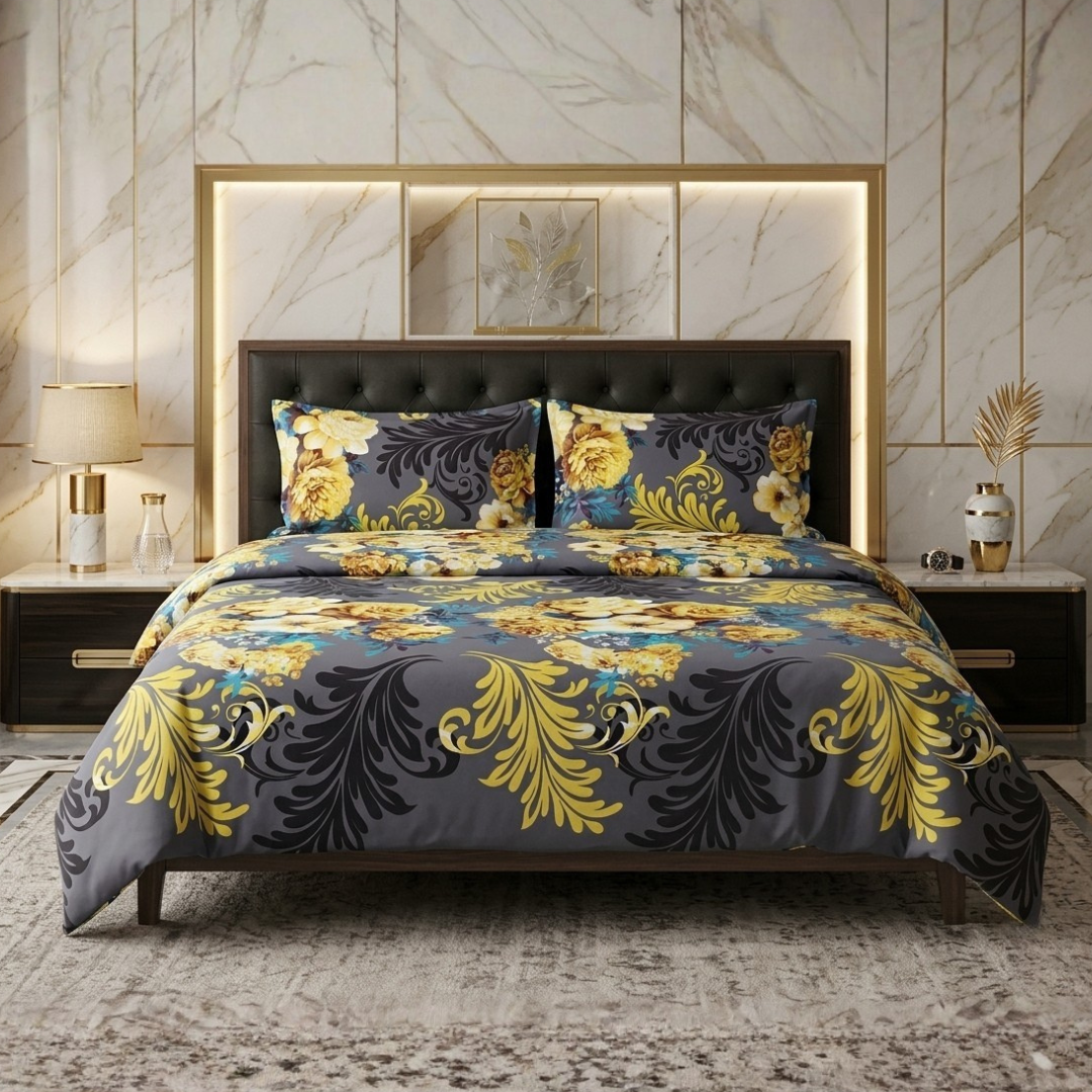 Facile 3 Pcs Bedding Set Floral Grey