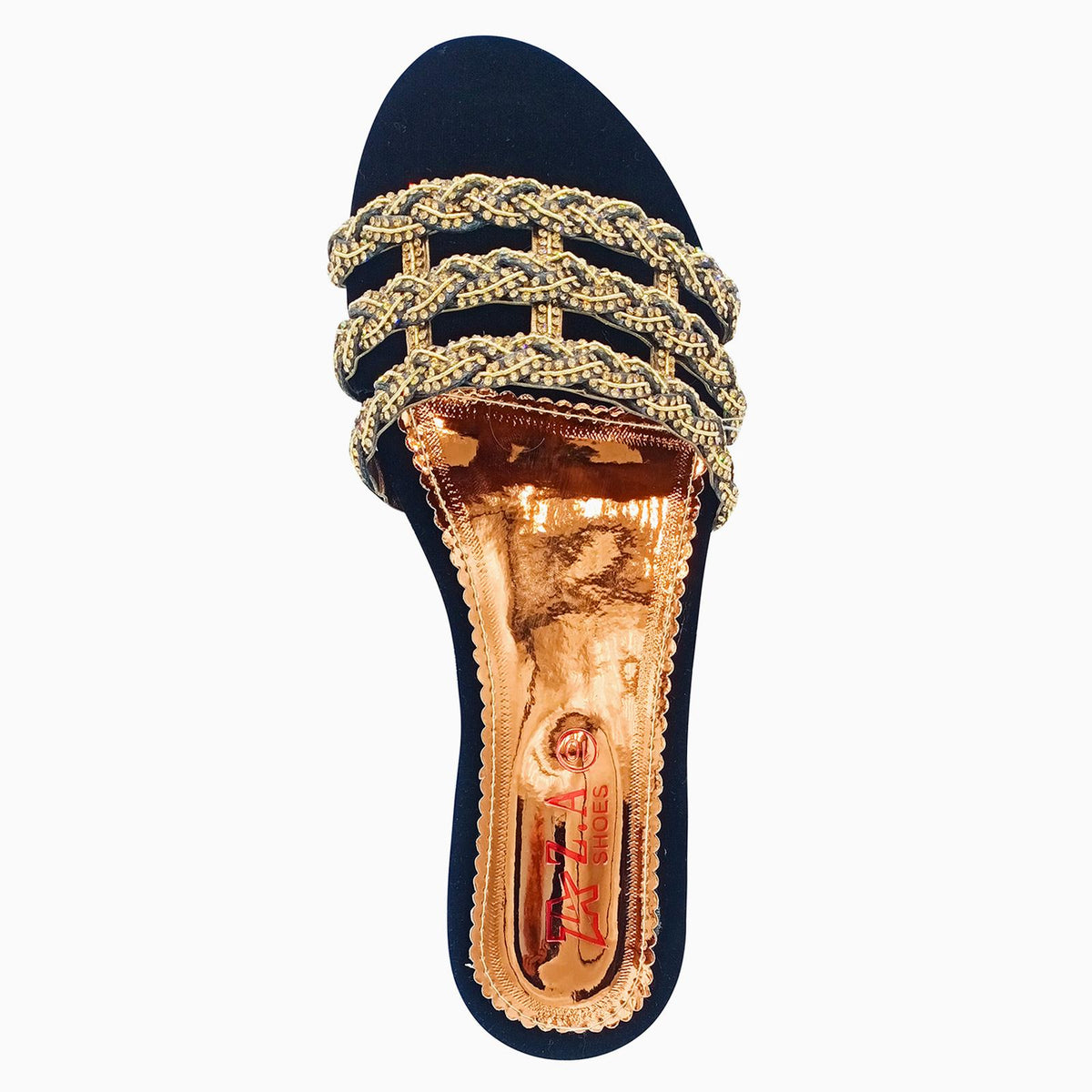 Fancy Flat Ladies Slippers Golden And Black