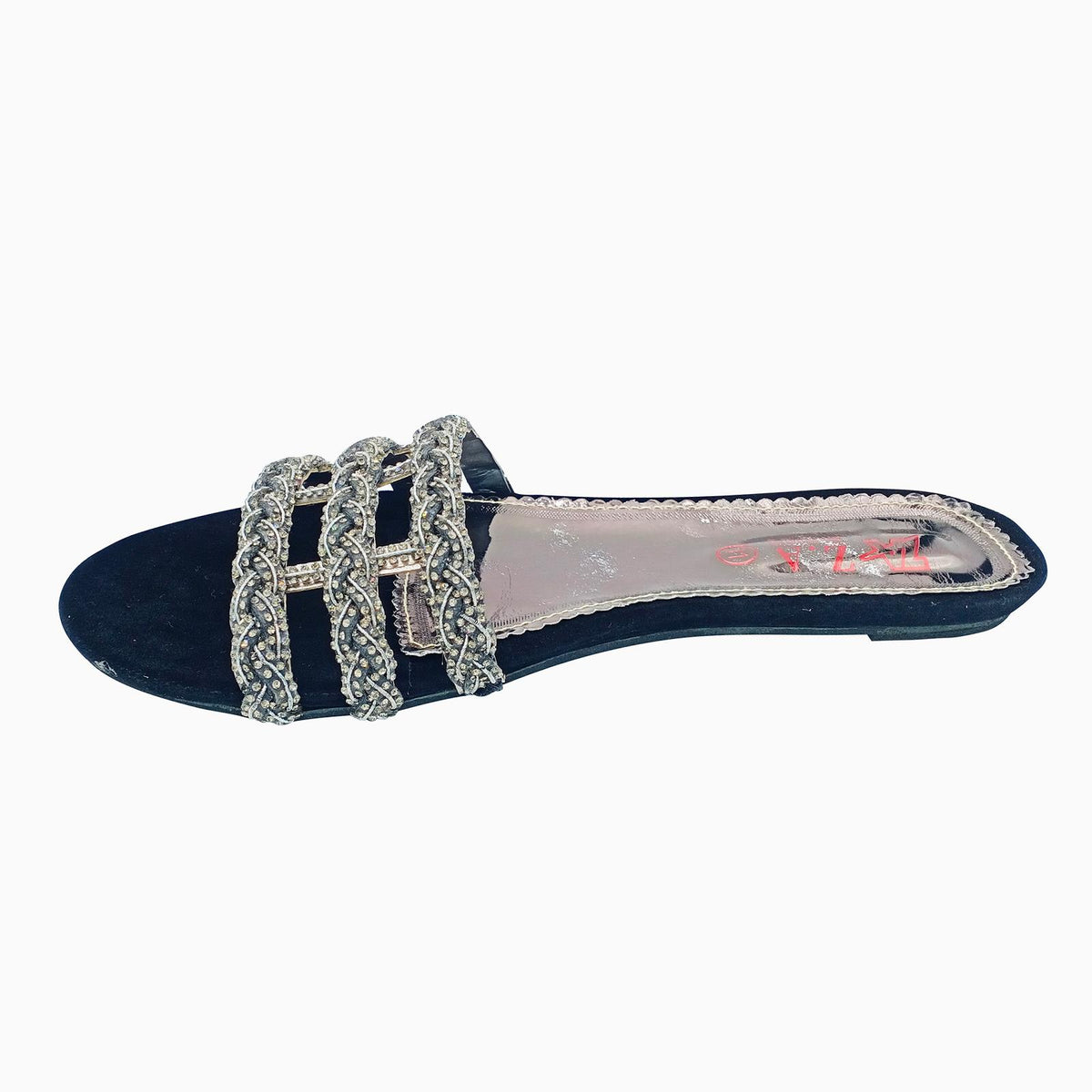 Fancy Flat Ladies Slippers Grey And Black