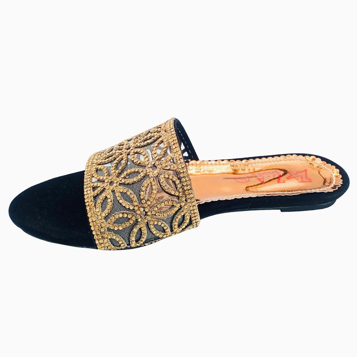 Fancy Flat Slippers for Ladies Golden And Black