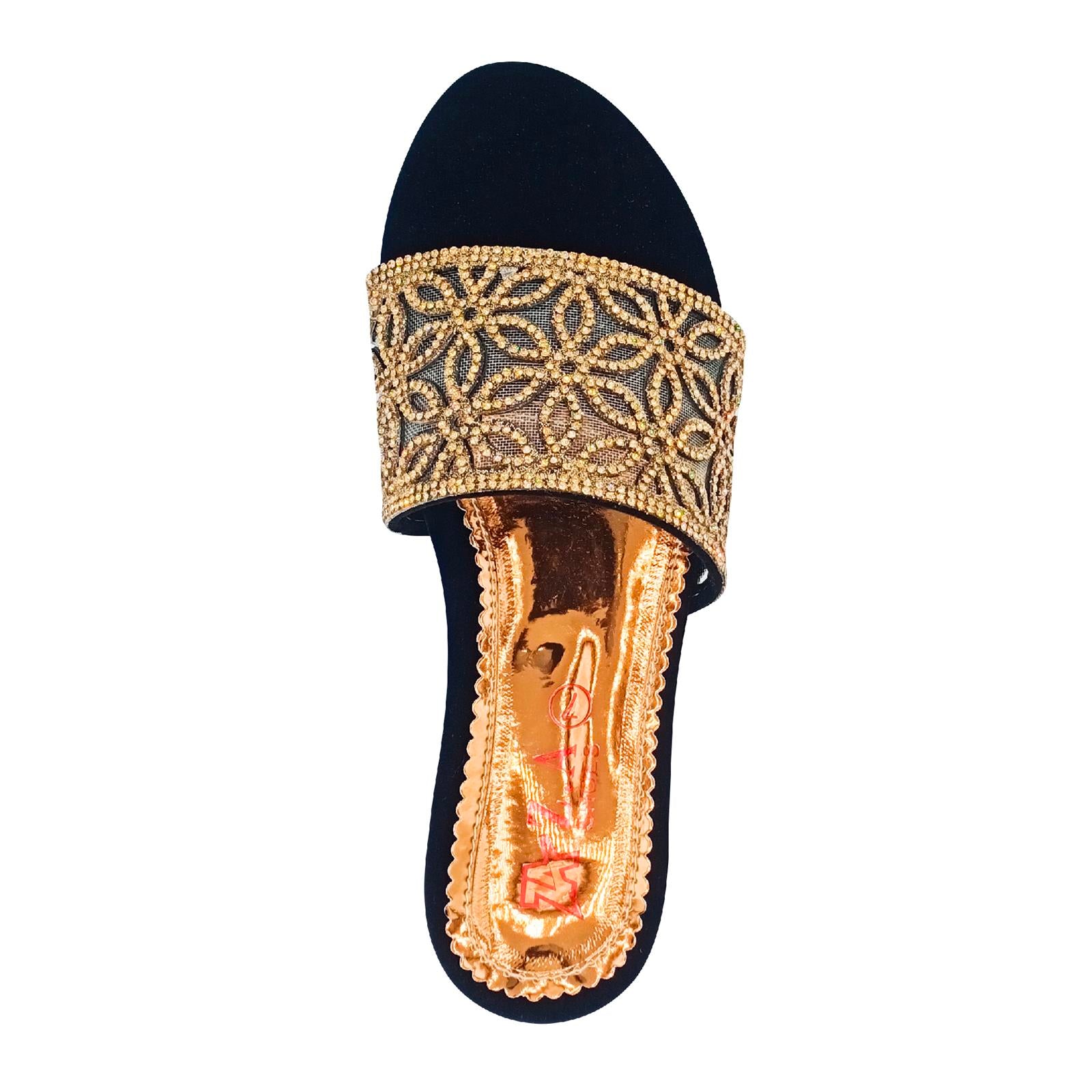 Fancy Flat Slippers for Ladies Golden And Black