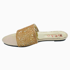 Fancy Flat Slippers for Ladies Golden And Cream