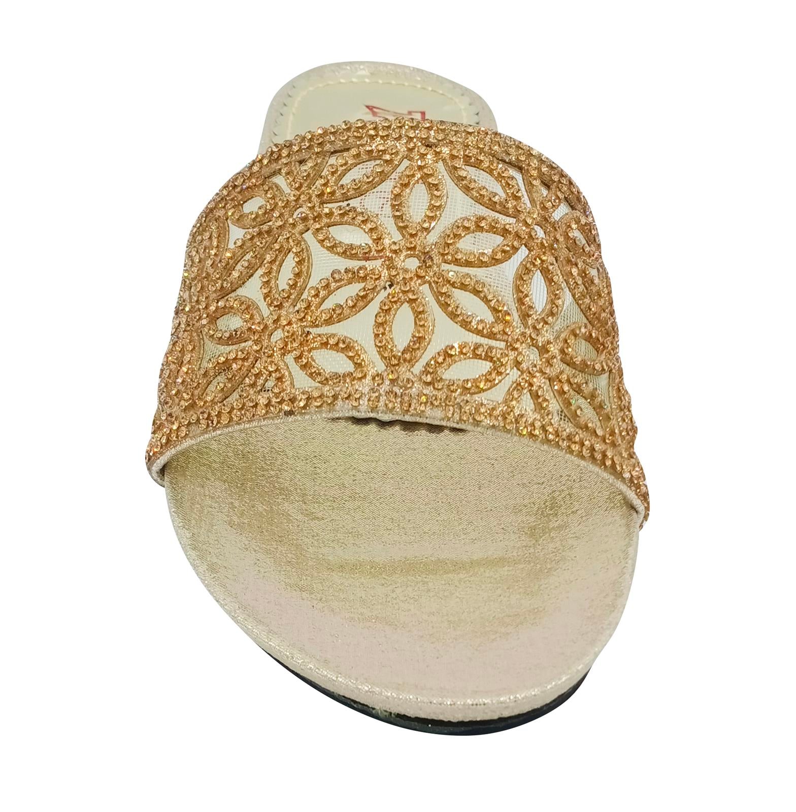 Fancy Flat Slippers for Ladies Golden And Cream