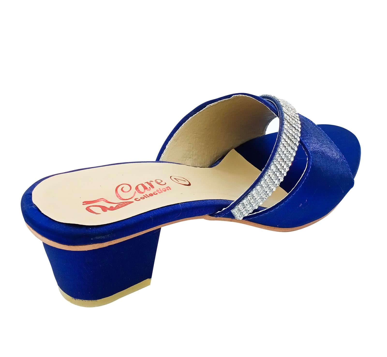 Fancy Heel Slippers for Ladies Blue