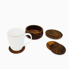 Fausta 7 Piece Wooden Coaster Set with Holder 5 Inches