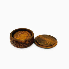 Fausta 7 Piece Wooden Coaster Set with Holder 5 Inches