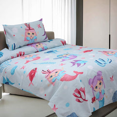 2 Pcs Cotton Blue Bed Sheet Fish