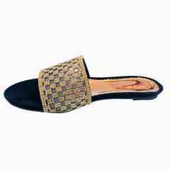 Flat Slippers for women Golden And Black