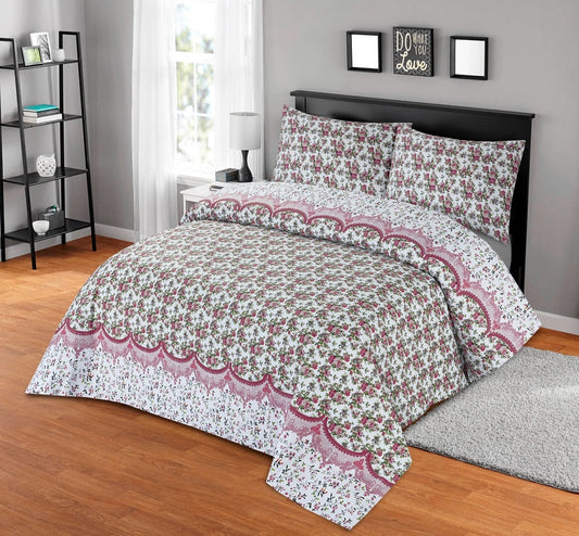 Floral 3 Pcs Bedding Set Pink 1025