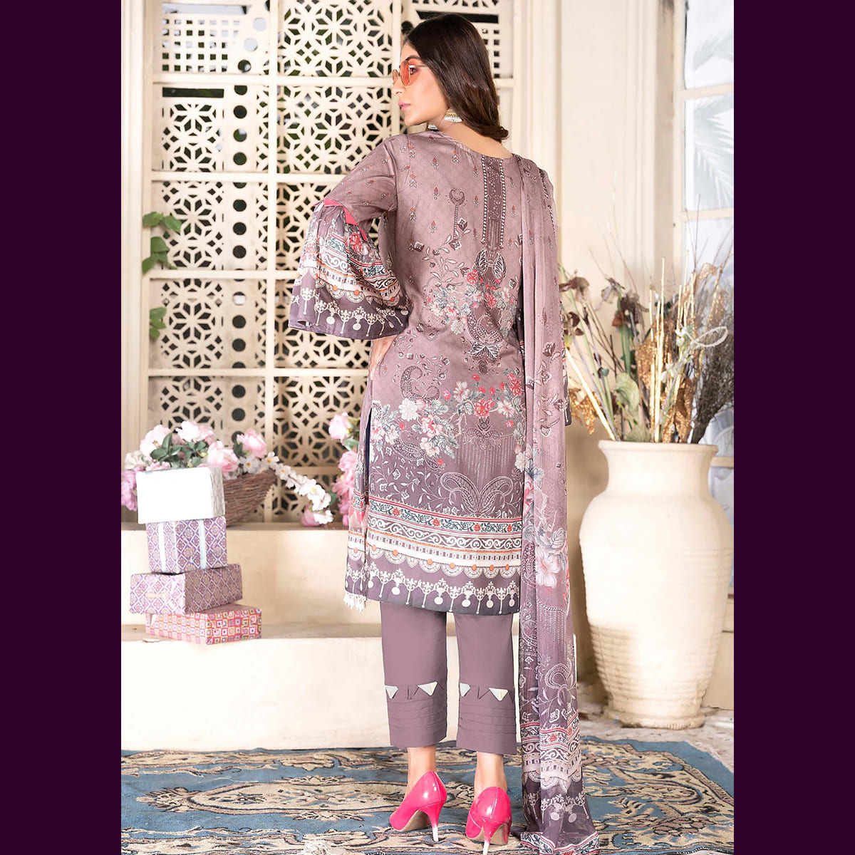 Florence 3 Pcs Unstitched Staple Embroidered Suit Purple