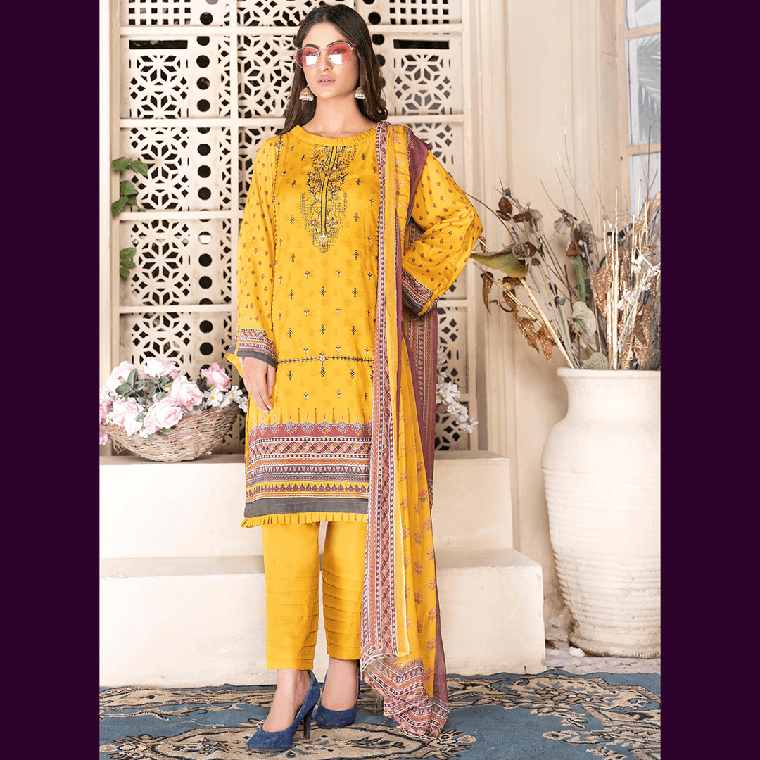 Florence 3 Pcs Unstitched Staple Embroidered Suit Yellow