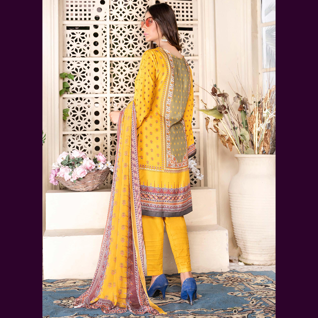 Florence 3 Pcs Unstitched Staple Embroidered Suit Yellow