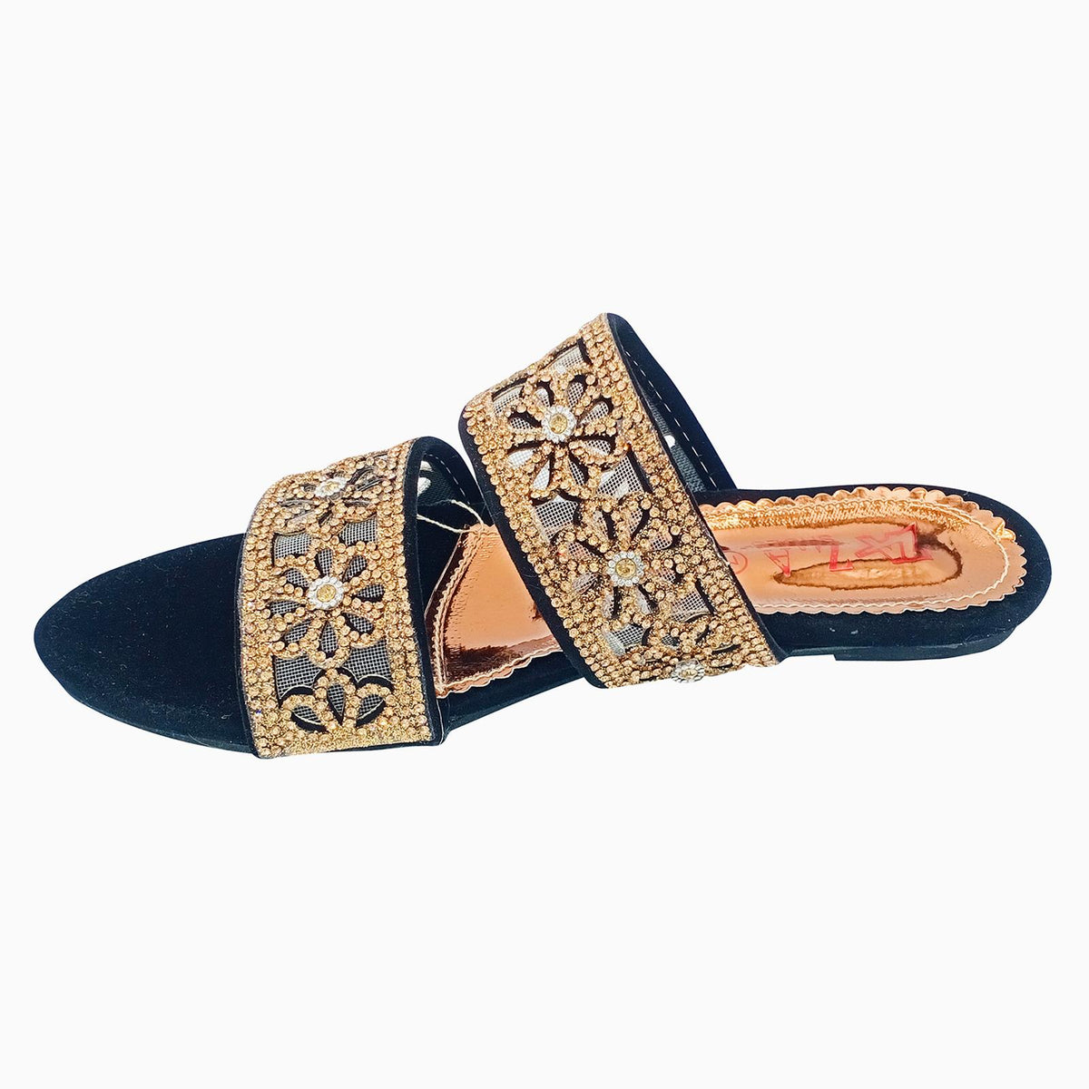 Formal Flat Ladies Slippers Golden And Black