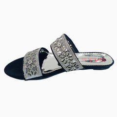 Formal Flat Ladies Slippers Grey And Black