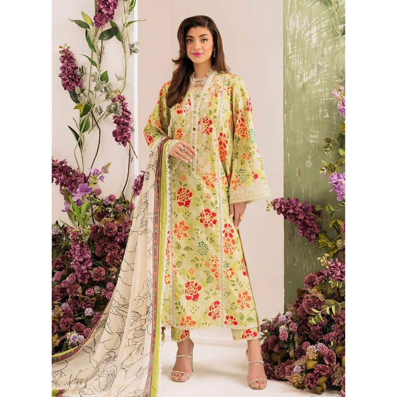 Freesia 3 Pcs Embroidered Unstitched Suit Green