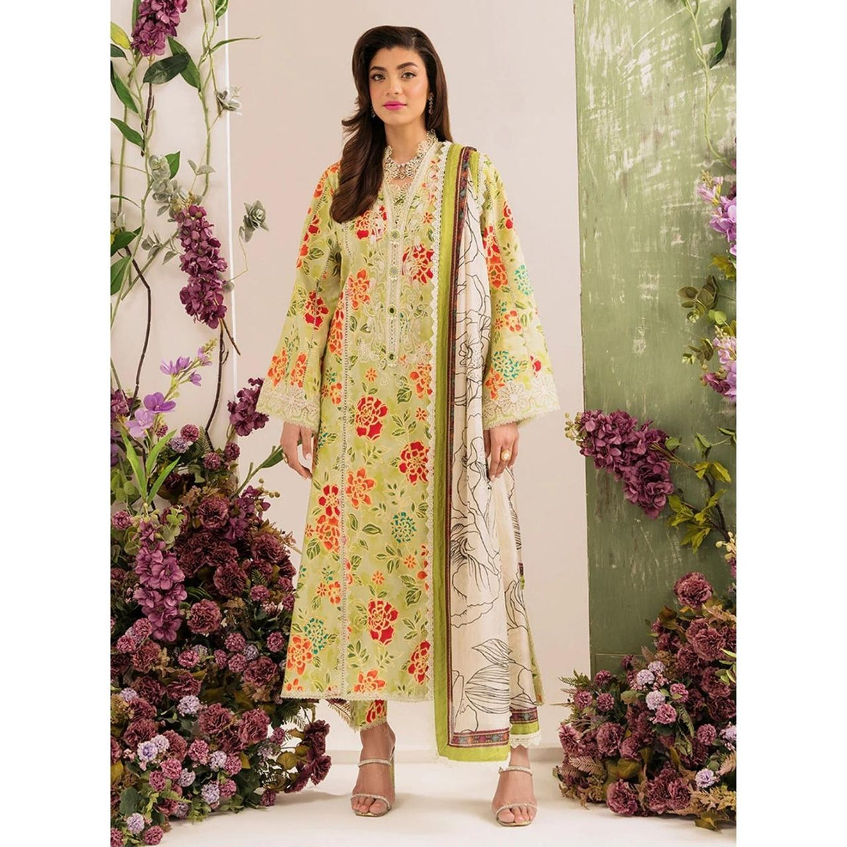 Freesia 3 Pcs Embroidered Unstitched Suit Green