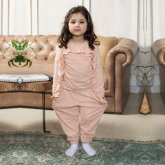 Full Sleeves T-shirt and Trouser Set Frilly Peach