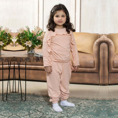 Full Sleeves T-shirt and Trouser Set Frilly Peach