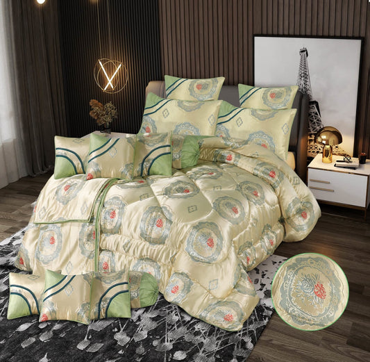 Jameson 14 Pcs Palachi Golden Green Bedding Set with Filled Comforter 1345