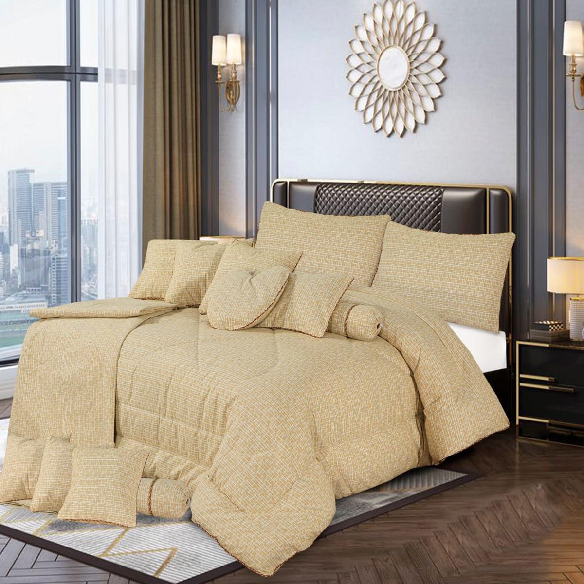 Gracie 14 Pcs Cotton Jacquard Brown Bedding Set with Filled Comforter