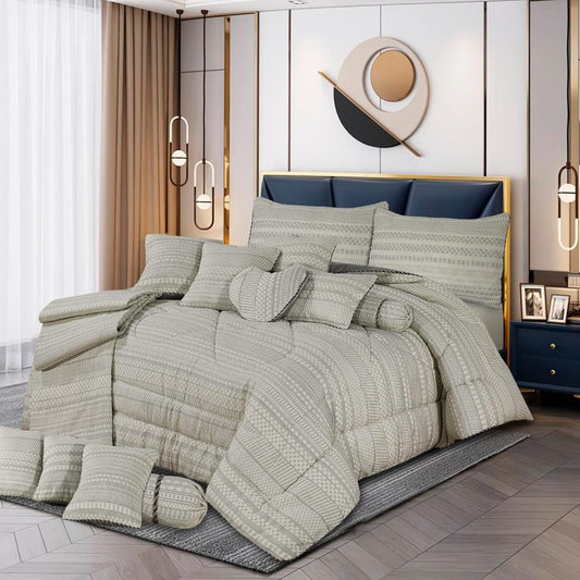 Gritton 14 Pcs Cotton Jacquard Bedding Set with Filled Comforter 1200