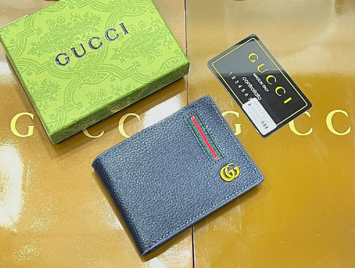 Designer Gucci Leather Bifold Men Wallet Blue