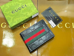 Designer Gucci Leather Bifold Men Striped Wallet Black