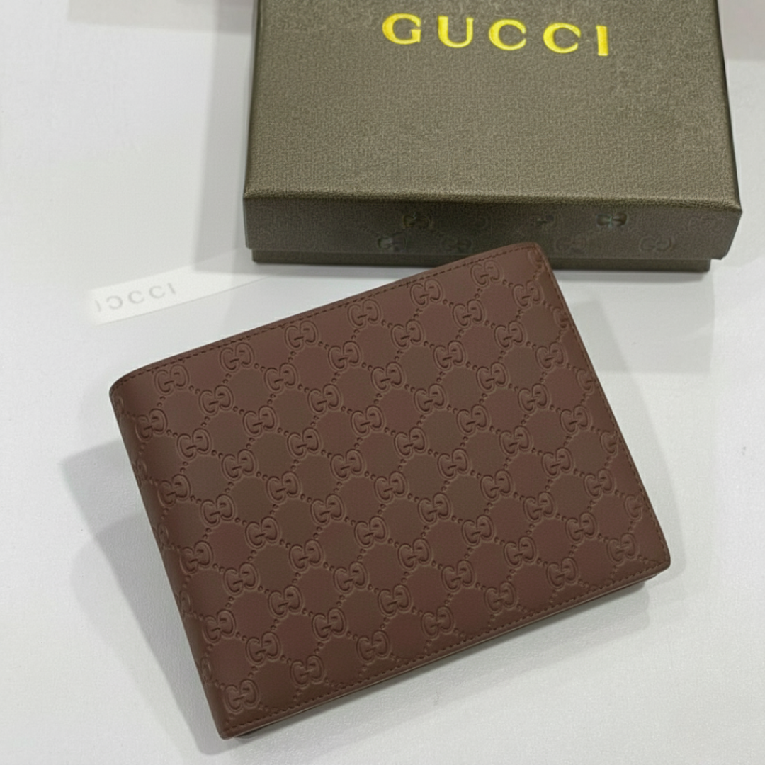 Gucci Premium Leather Bifold Men Wallet Brown Textured (Made In Italy)
