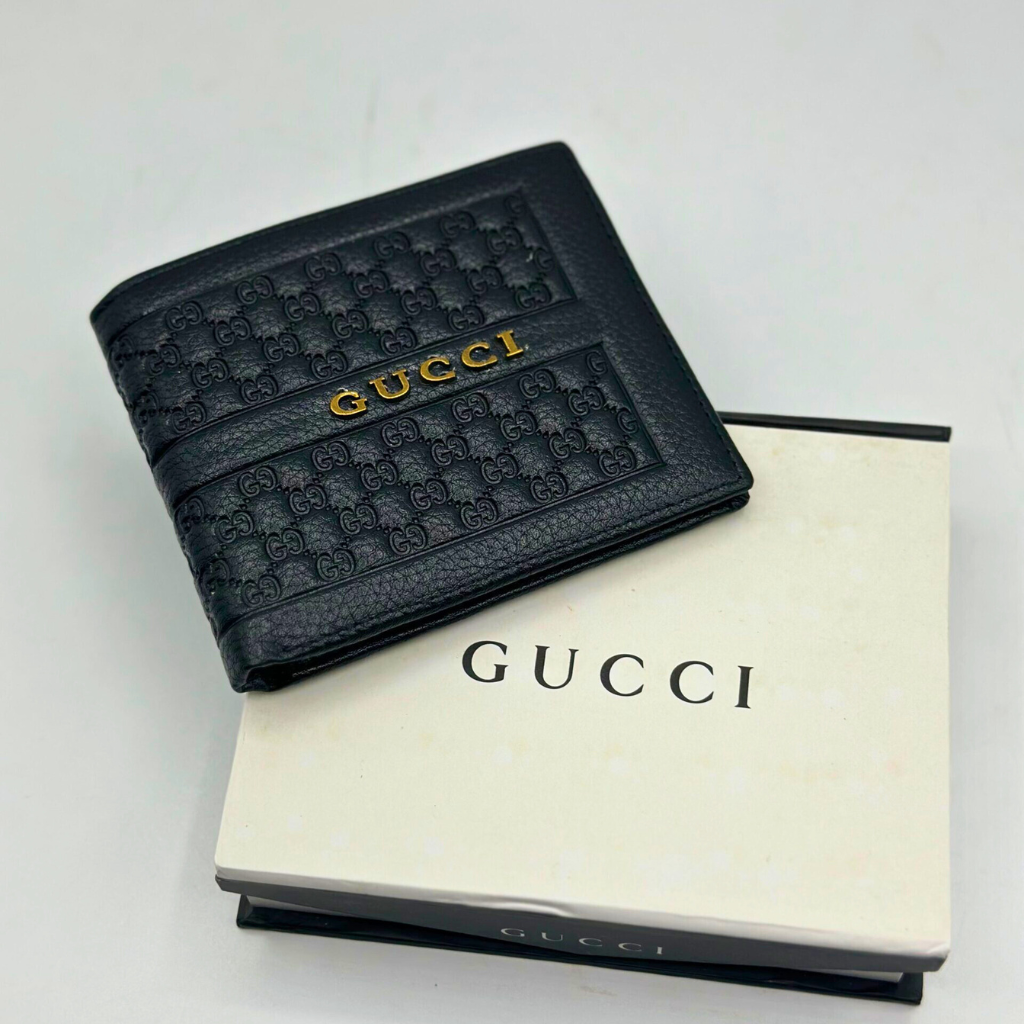 Gucci Wallet For Men Cow Leather Textured Black