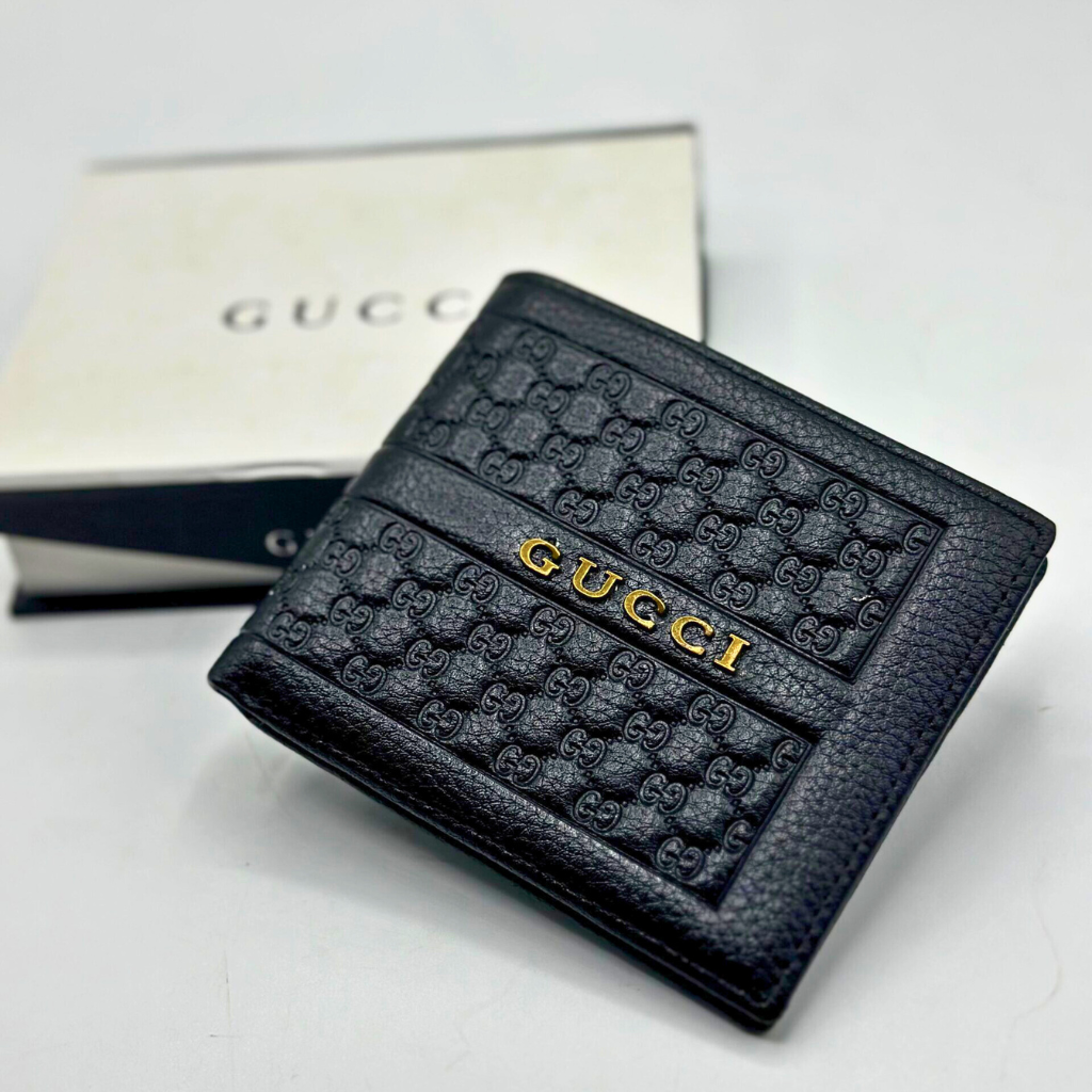 Gucci Wallet For Men Cow Leather Textured Black